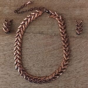 Renoir Copper Leaf Necklace & Earrings 1950s-early 60s.